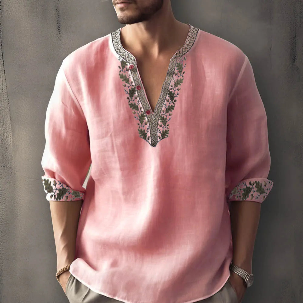 British style bamboo hemp short sleeve shirt with striped pattern in European sizing