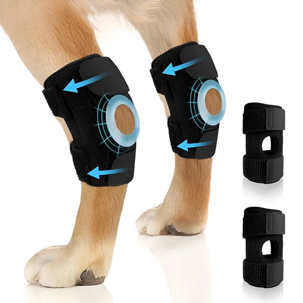 Black dog leg guard for ACL rehabilitation in three sizes with protective cover