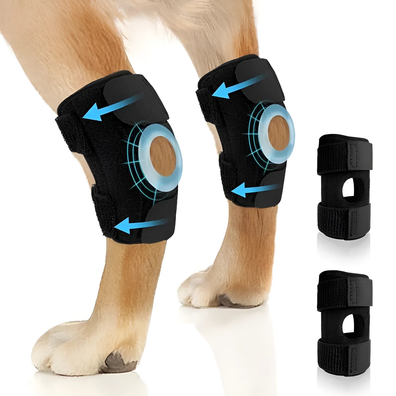 Black dog leg guard for ACL rehabilitation in three sizes with protective cover