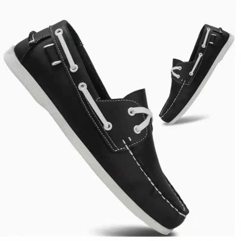Men's solid-colour casual shoes with a round toe and flat heel, shown in an artificial PU material.