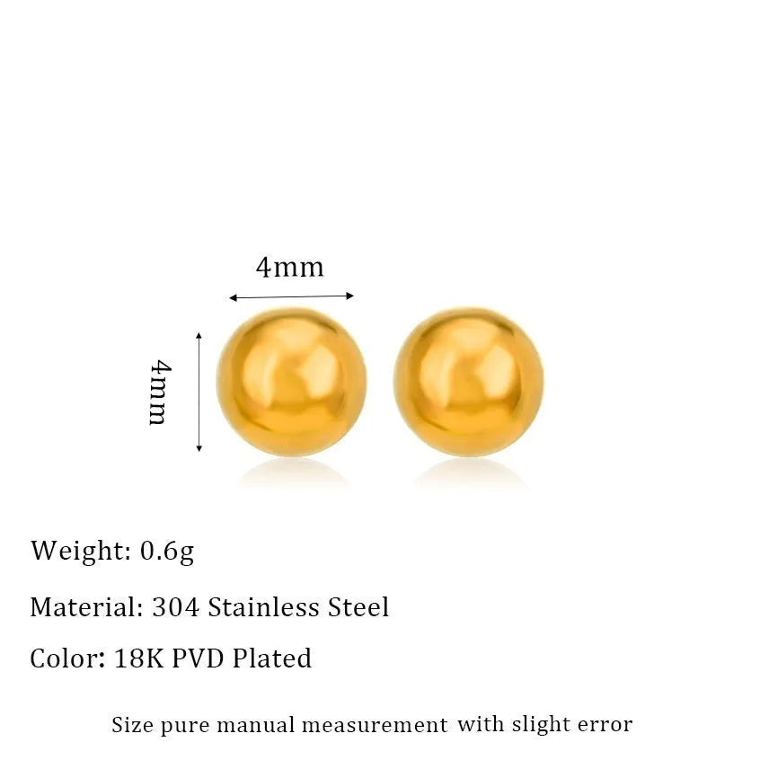 Stainless steel ball stud earrings with geometric round design in gold or silver electroplated finishes