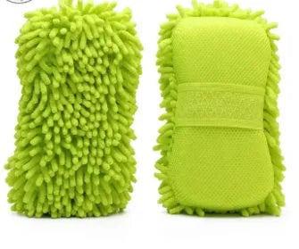 Silvery green car wash sponge measuring 14x25 cm with microfiber chenille texture