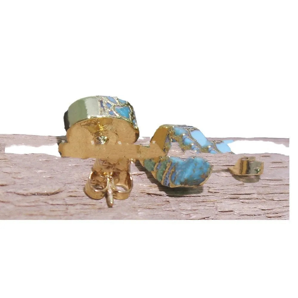 Natural stone Bohemian style stud earrings with irregular shaped stones on simple metal posts