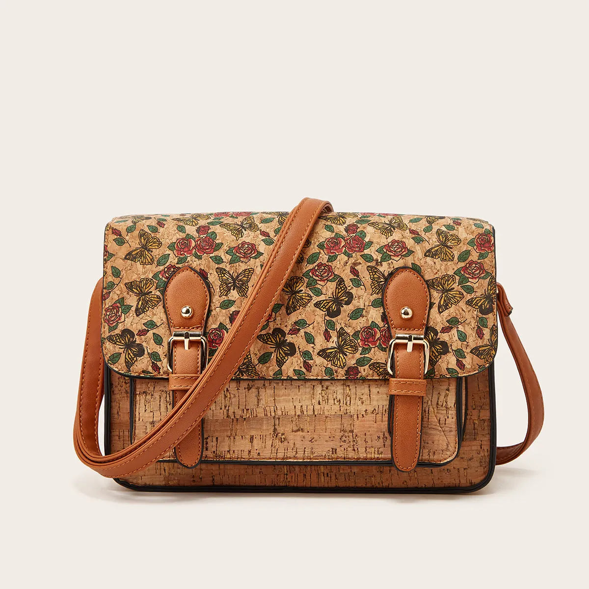 Women's printed PU crossbody bag showing large capacity design with single shoulder strap