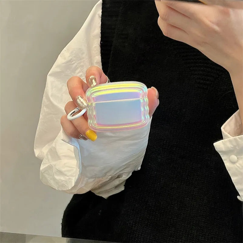 Silicone AirPods case with holographic laser design in magic laser ring colour