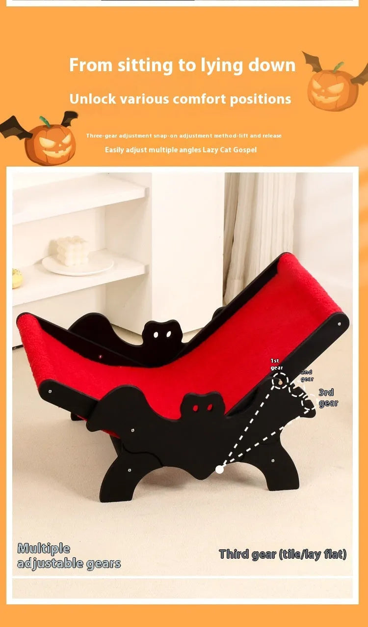 Black and red wooden cat recliner bed for pets