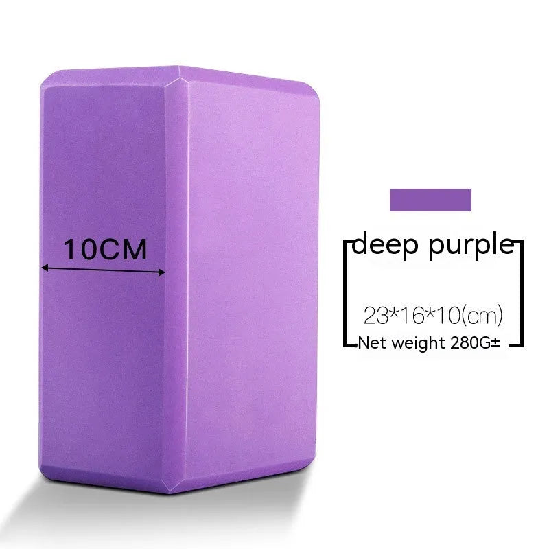 High-density EVA yoga block in pink next to a dark blue block, showing 7.5cm height and printed cartoon design options.