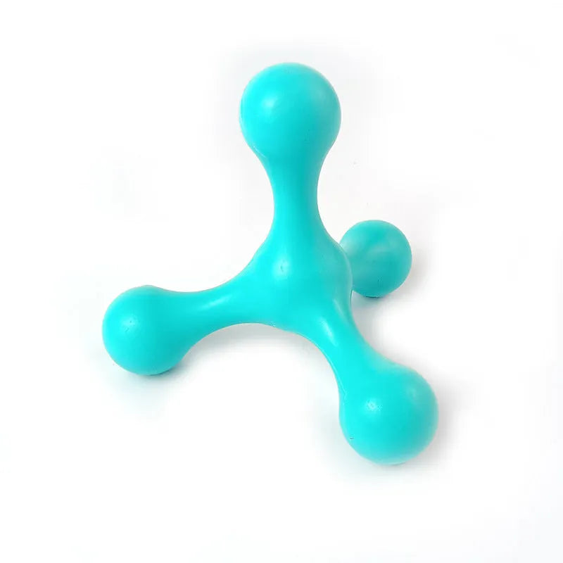 Blue silicone puppy chew toy with three-leg biter design for teething relief
