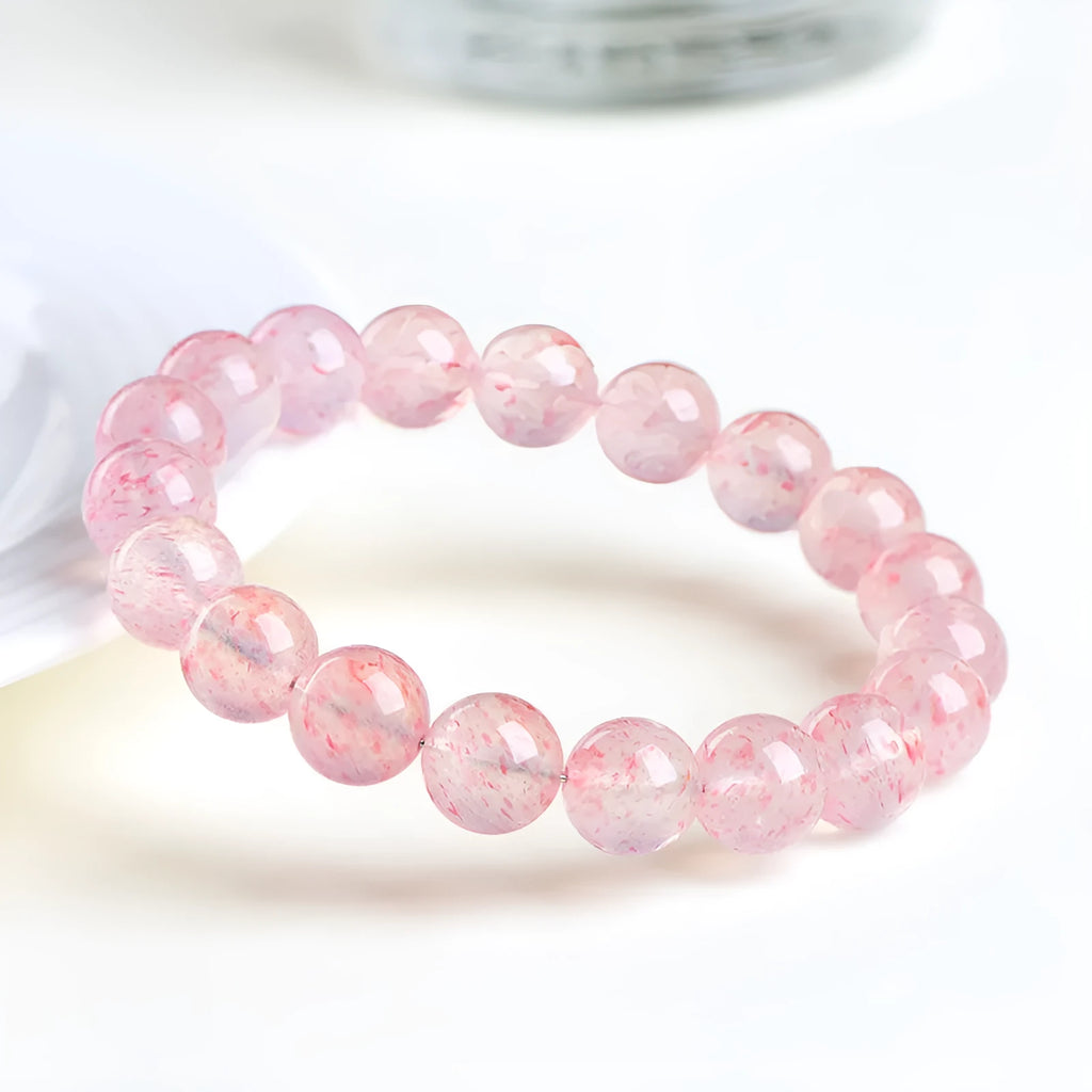 Natural white water strawberry quartz crystal bracelet with geometric cut beads
