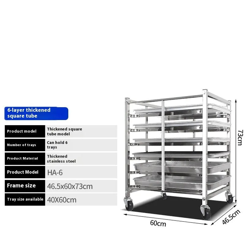 Stainless steel 6-layer baking tray rack with locking mechanism for 40x60cm commercial baking sheets