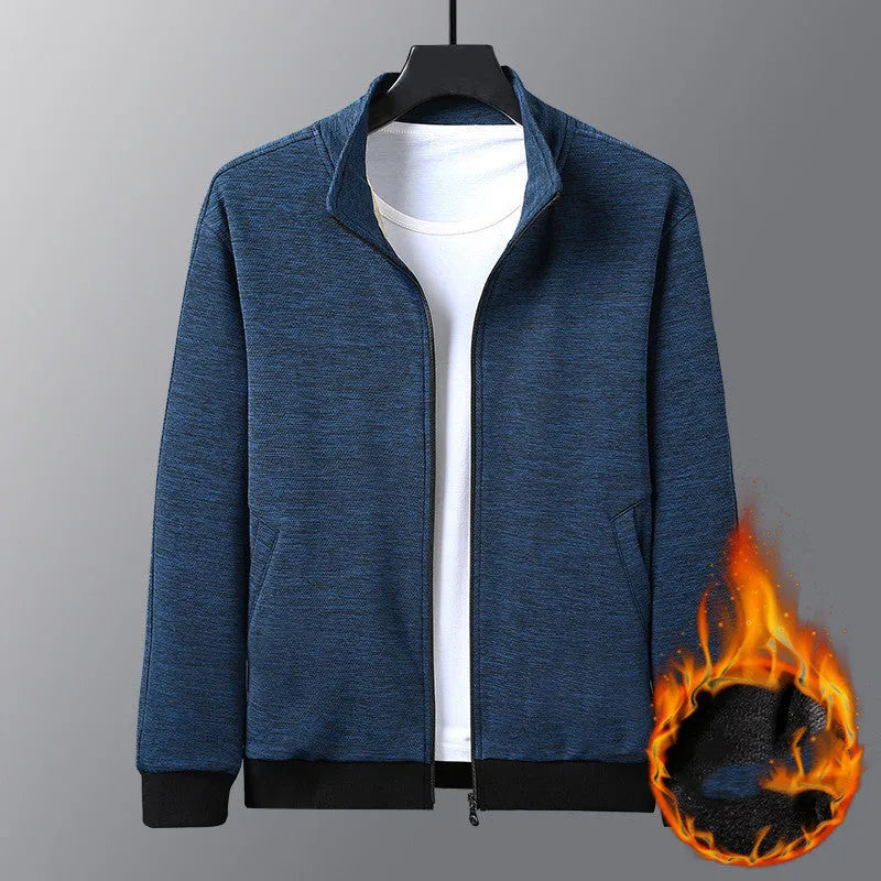 Men's black blended casual jacket with a stand-up collar and zipper front.
