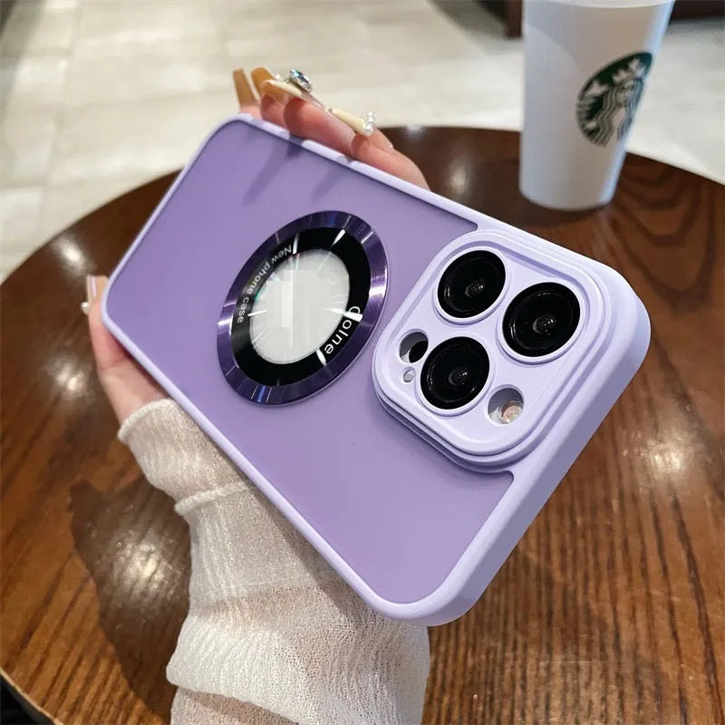 Frosted PC magnetic phone case for iPhone 15 in dark purple colour with slim profile