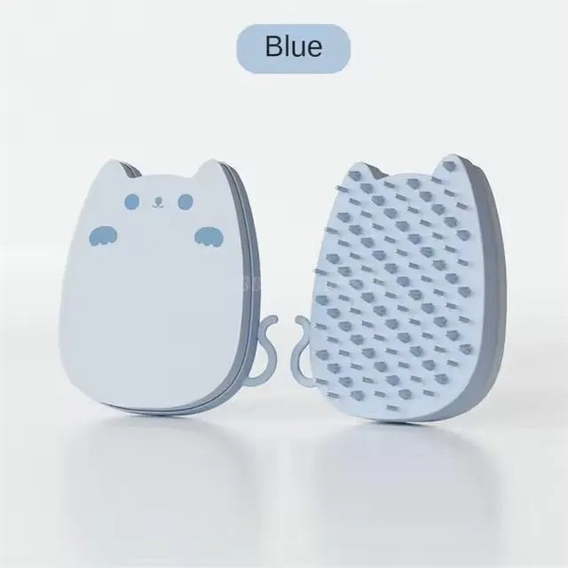 Sponge silicone pet comb with dual-density bristles in blue, brown or green colours for cat and dog grooming