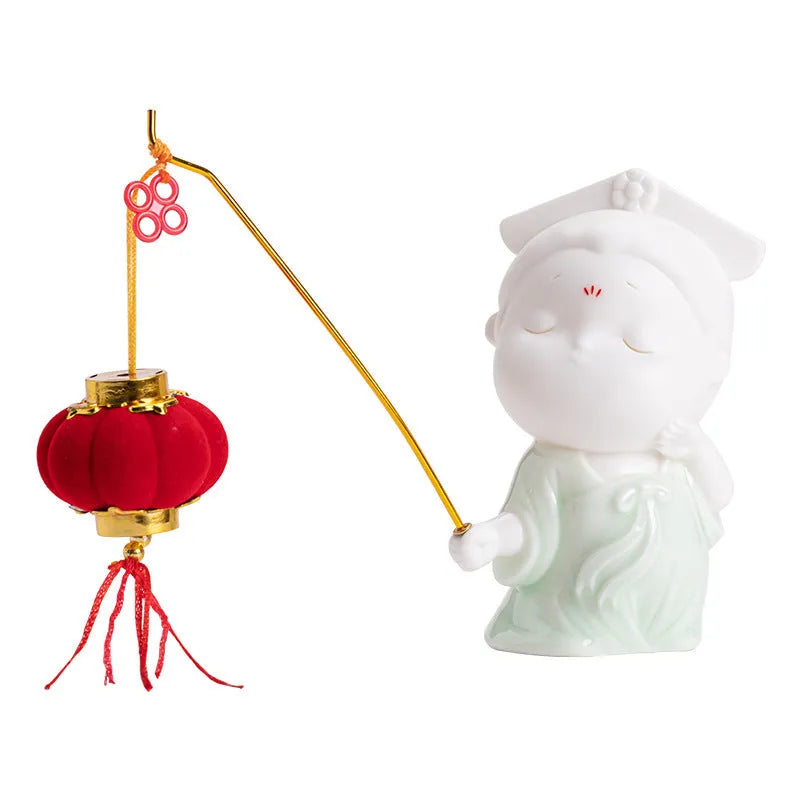 Ceramic court attendant incense burner decoration in cute female figure design