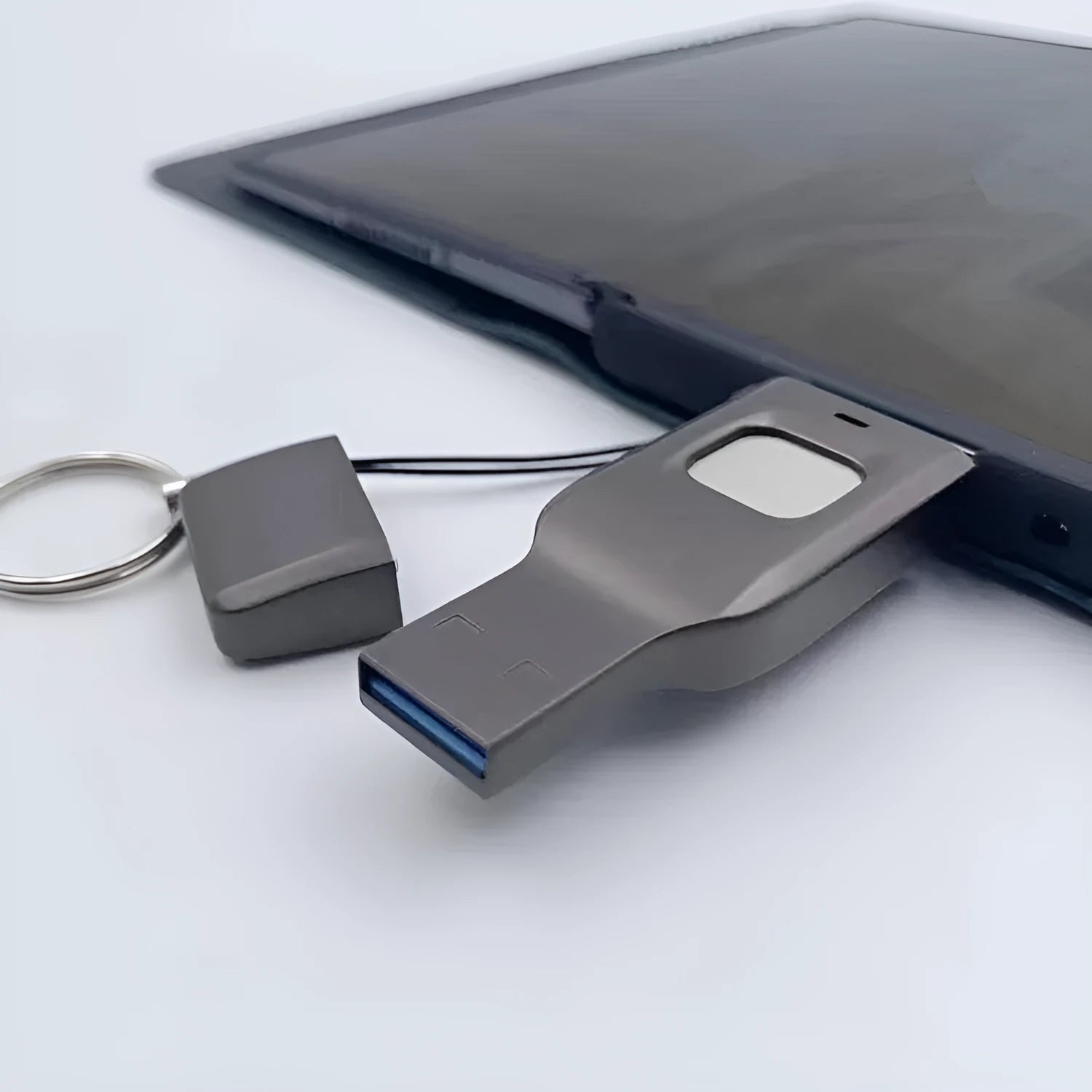 Black metal fingerprint encrypted USB flash drive with both USB 3.0 and Type-C connectors shown.