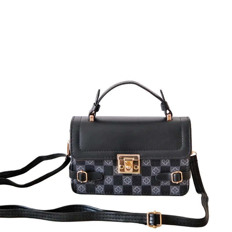 Retro square crossbody bag with ethnic floral stitch patterns and horizontal suitcase shape
