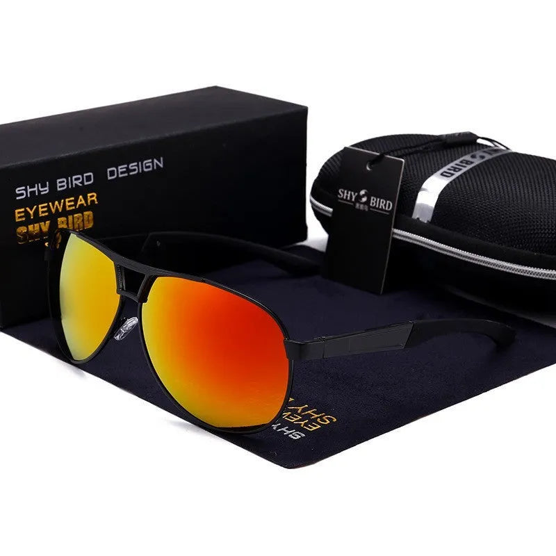 Men's orange red aviator sunglasses with polarised HD TAC lenses and metal frame