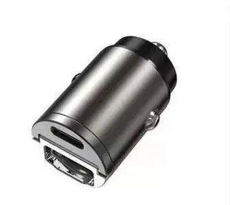 Black mini 30W car cigarette lighter charger with dual USB ports