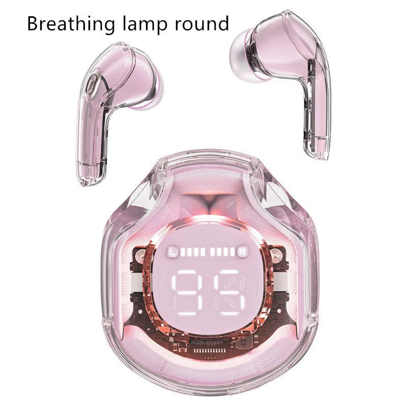 Transparent warehouse wireless Bluetooth in-ear headset shown in multiple colours.