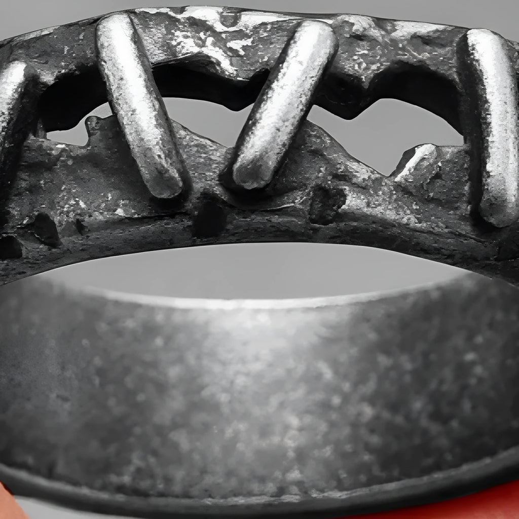 Men's dark stainless steel punk stitching style double ring shown in UK sizes 7-15