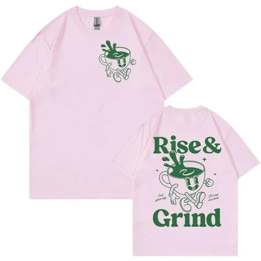 Loose linen t-shirt with cartoon design print on front in multiple colour options