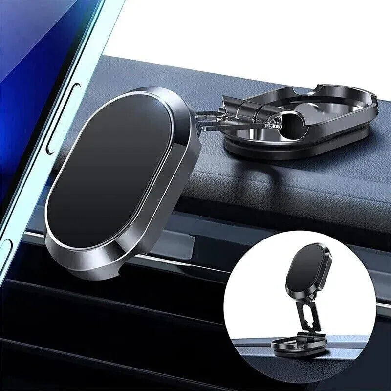 Chrome stainless steel magnetic car phone holder with foldable bracket and dashboard mount