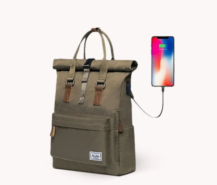 Polyester casual backpack showing computer pocket and zipper organisation in black colour