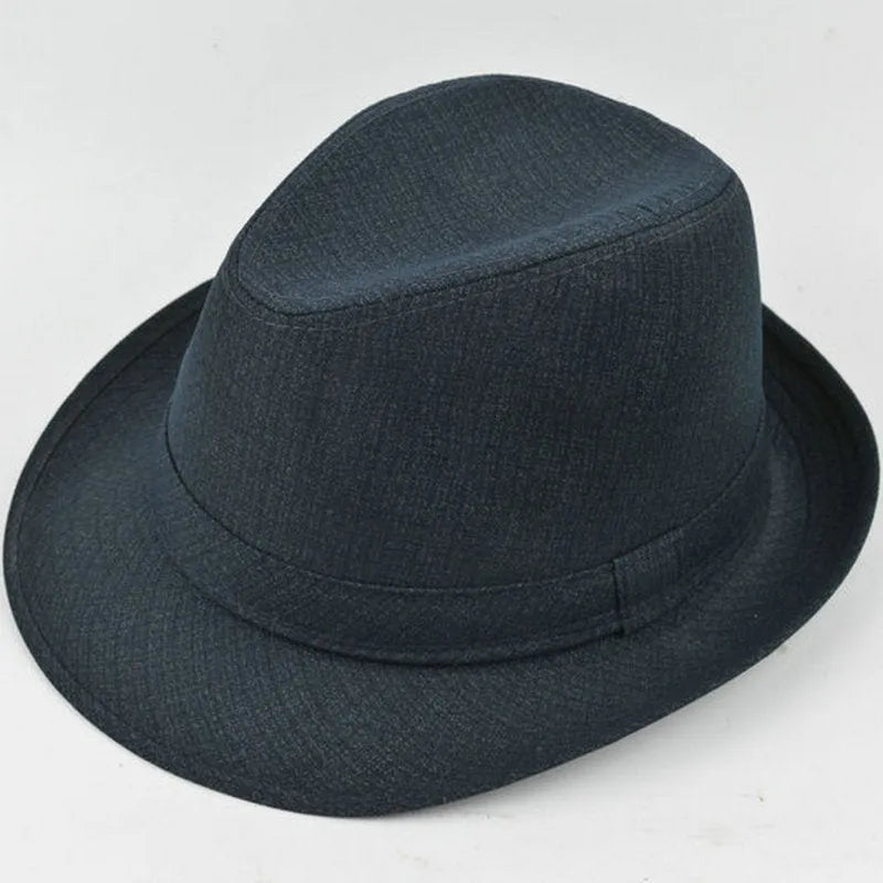 A men's fedora hat for mature gentlemen in thickened suit material or linen, shown in classic colours.