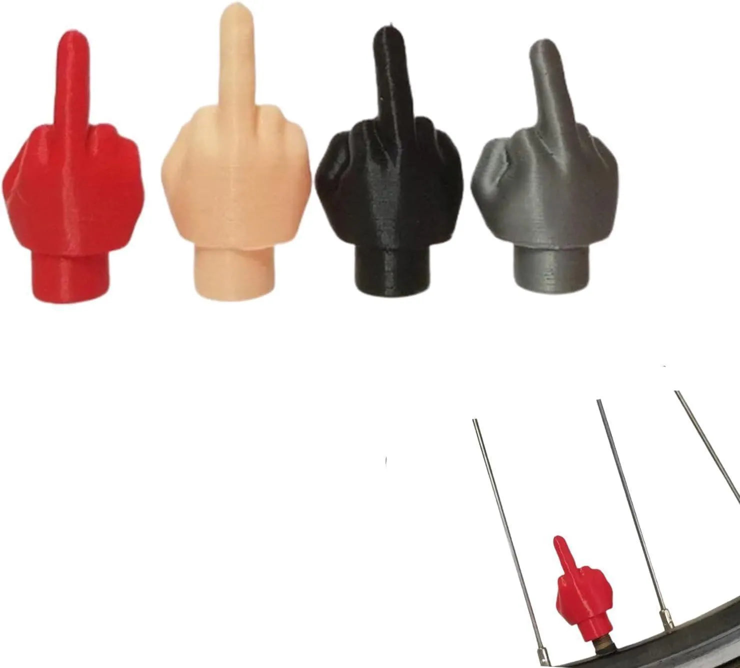 Four latex car tyre valve dust caps shown in black and skin colour options