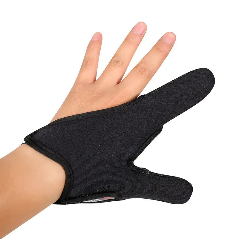 Fishing two finger gloves showing microfiber palm and diving cloth back in black colour