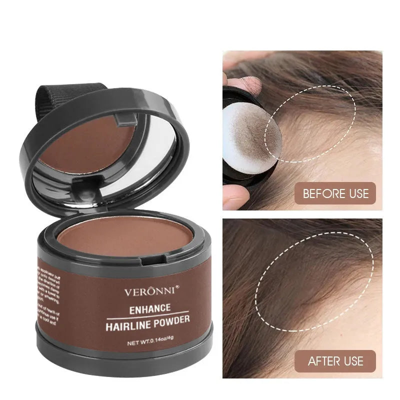 Hairline powder for shadow gap repair with 14 colour classifications including ash brown, auburn, black, and dark blonde