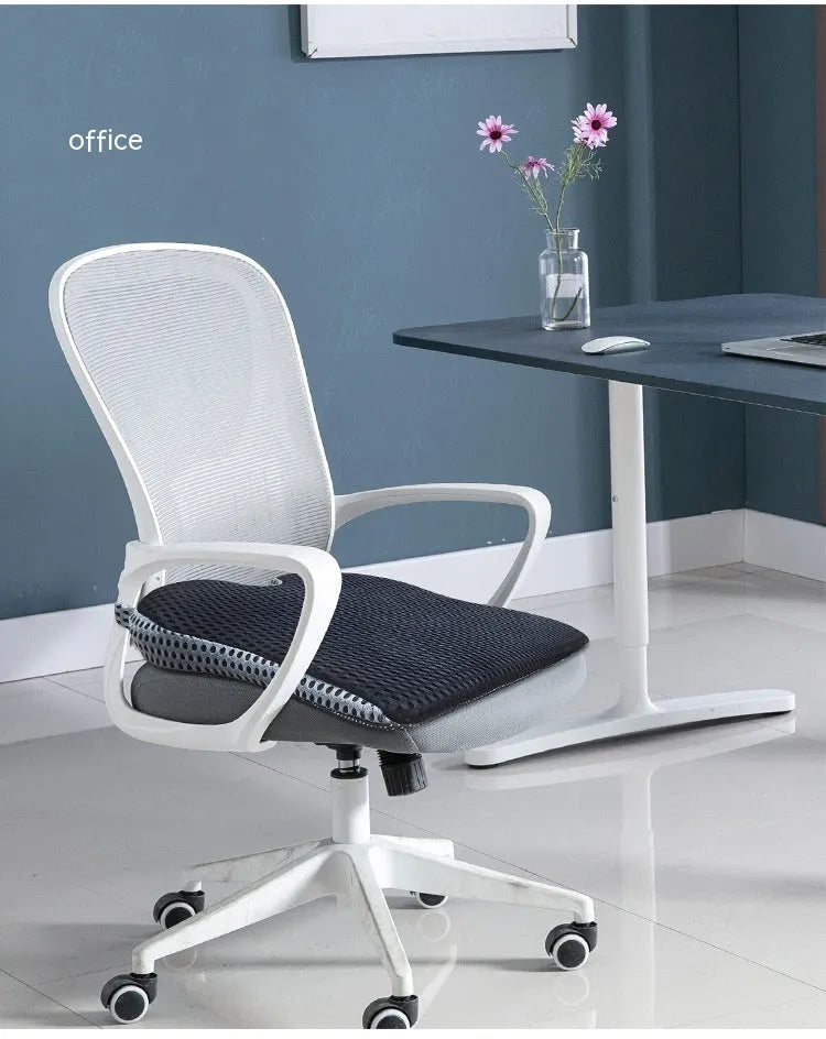 Regular size memory foam seat cushion with a black strap, shown in a creamy white solid colour.
