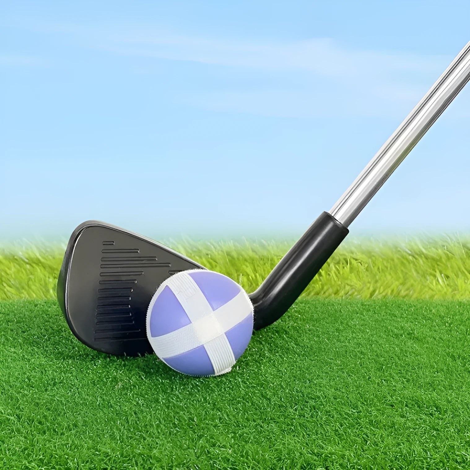 Silver metal golf club set showing adult and children's size options for outdoor practice