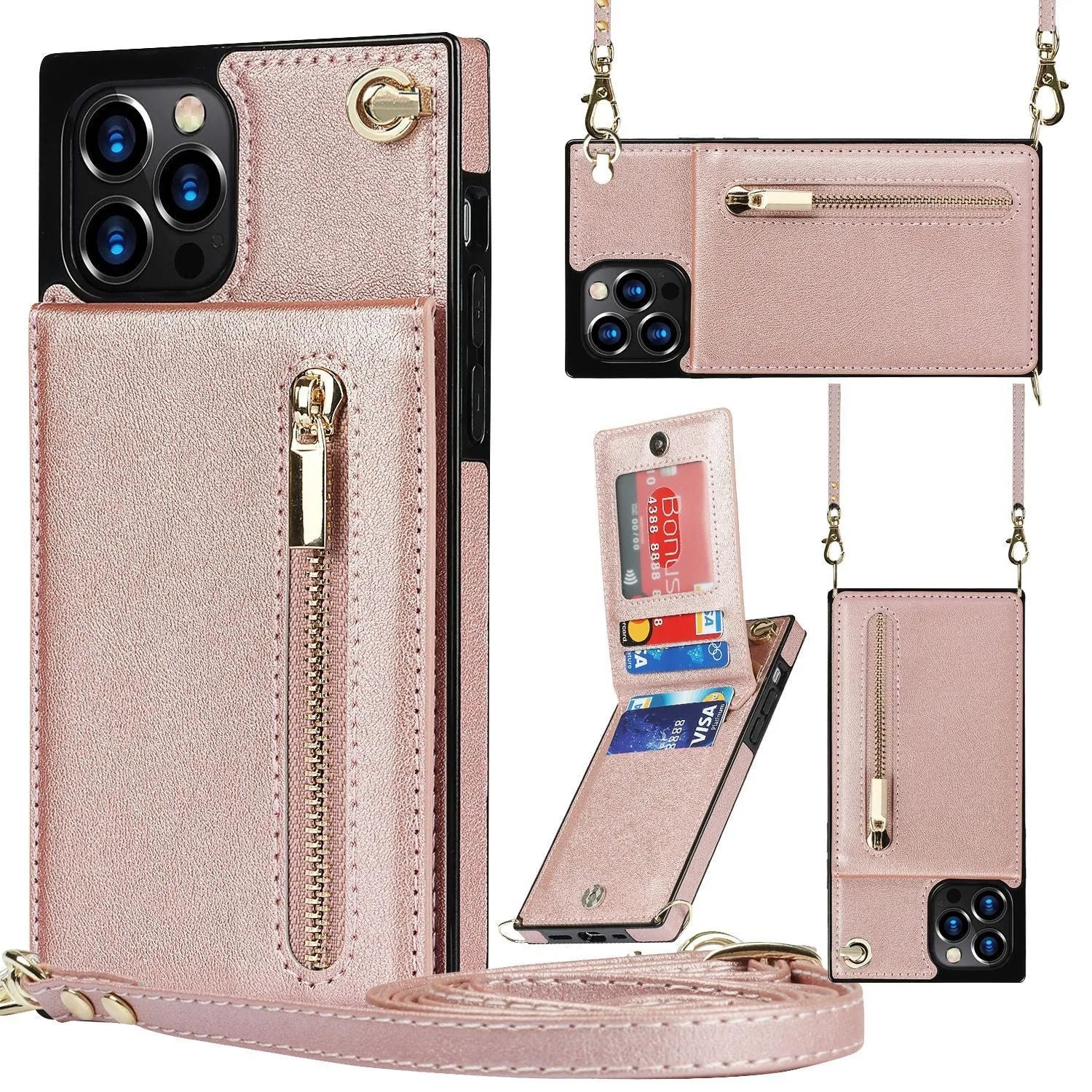 Black genuine leather and TPU protective case for a mobile phone on a table