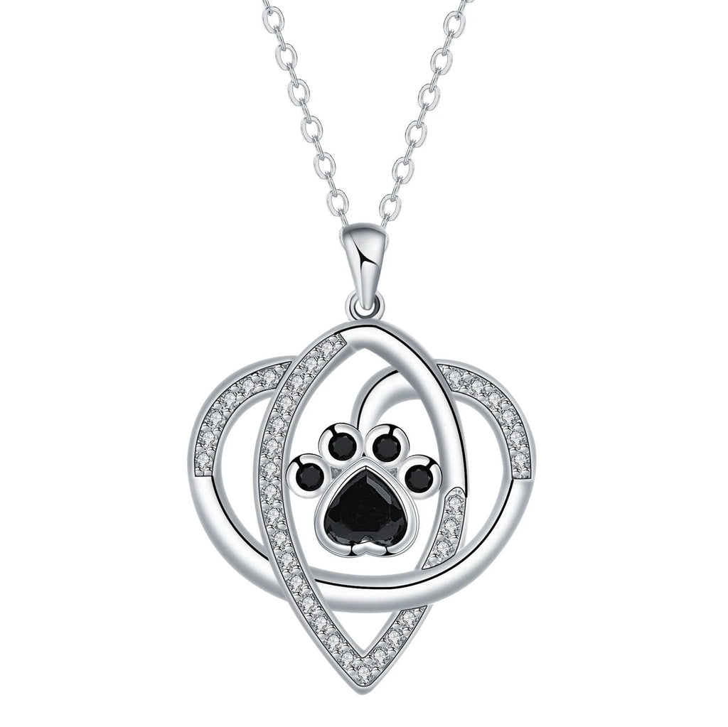 Copper pendant necklace with dog and cat paw print design on a cross chain