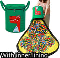 Green felt storage cube with pull rope unfolded as waterproof play mat for children's toys