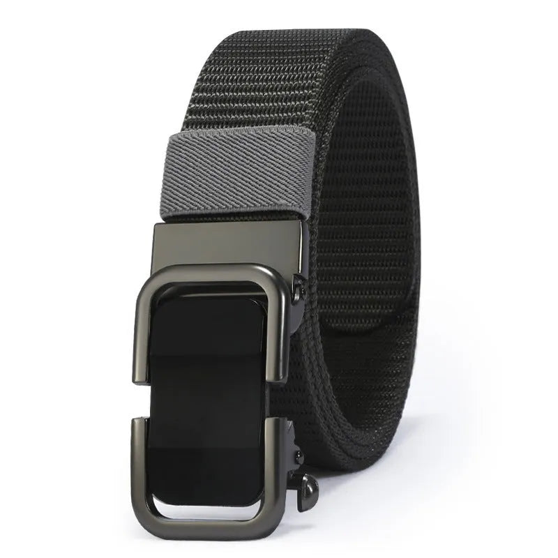 Men's nylon canvas belt with an alloy buckle shown in army green colour.
