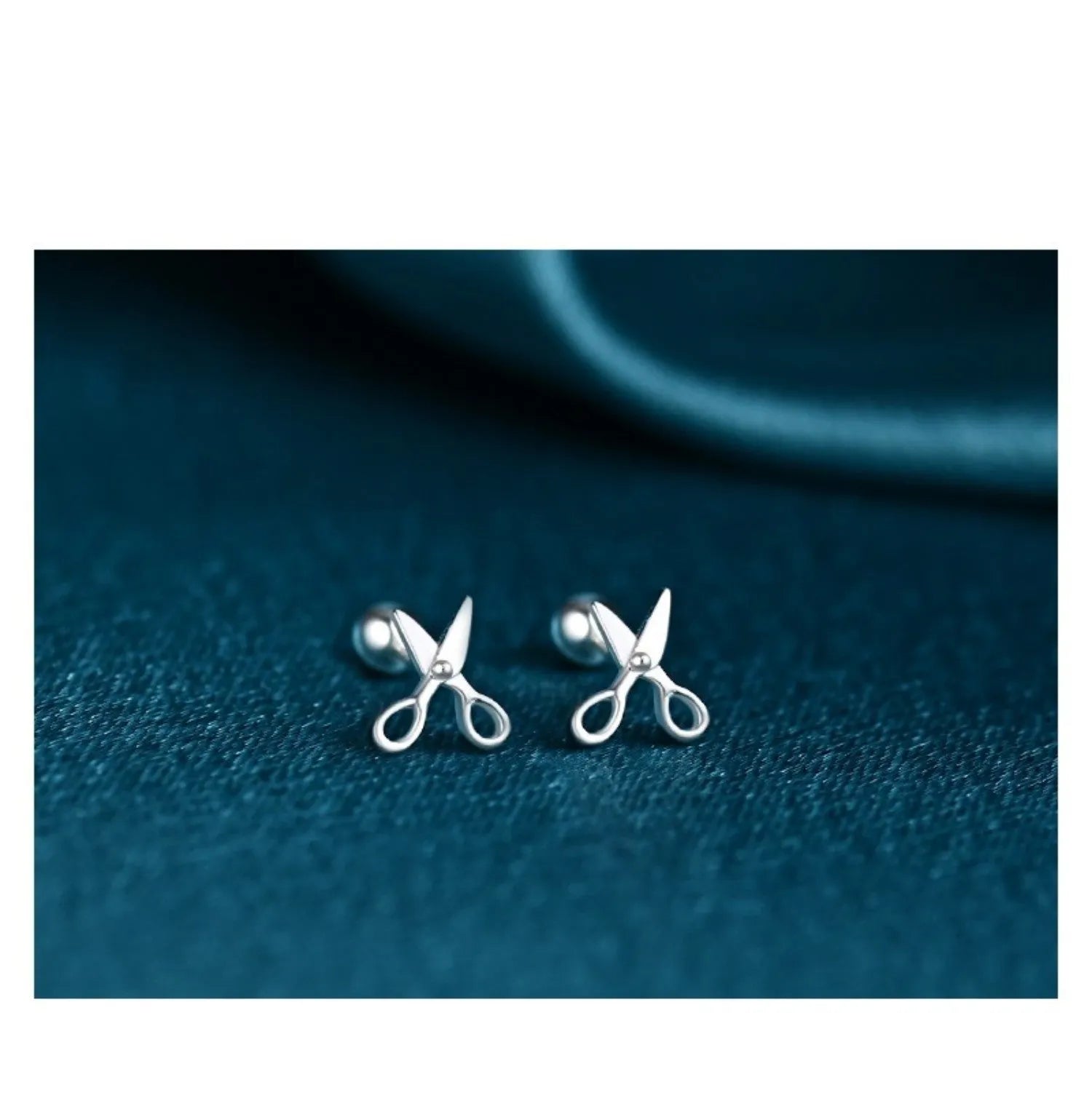 S999 pure silver ear nail piercing with screw fastening and mini scissors decoration