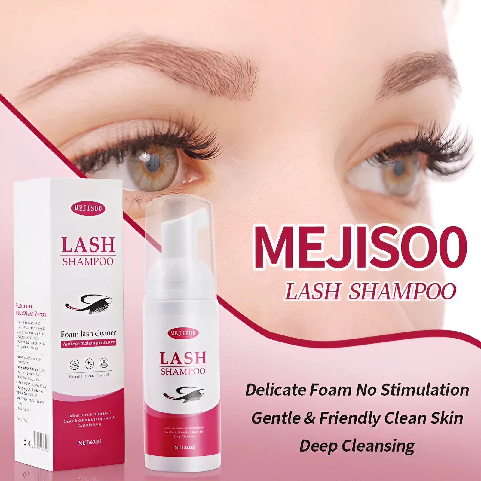 LASH SHAMPOO Mousse Eyelash Cleaning Solution 60ml bottle with applicator