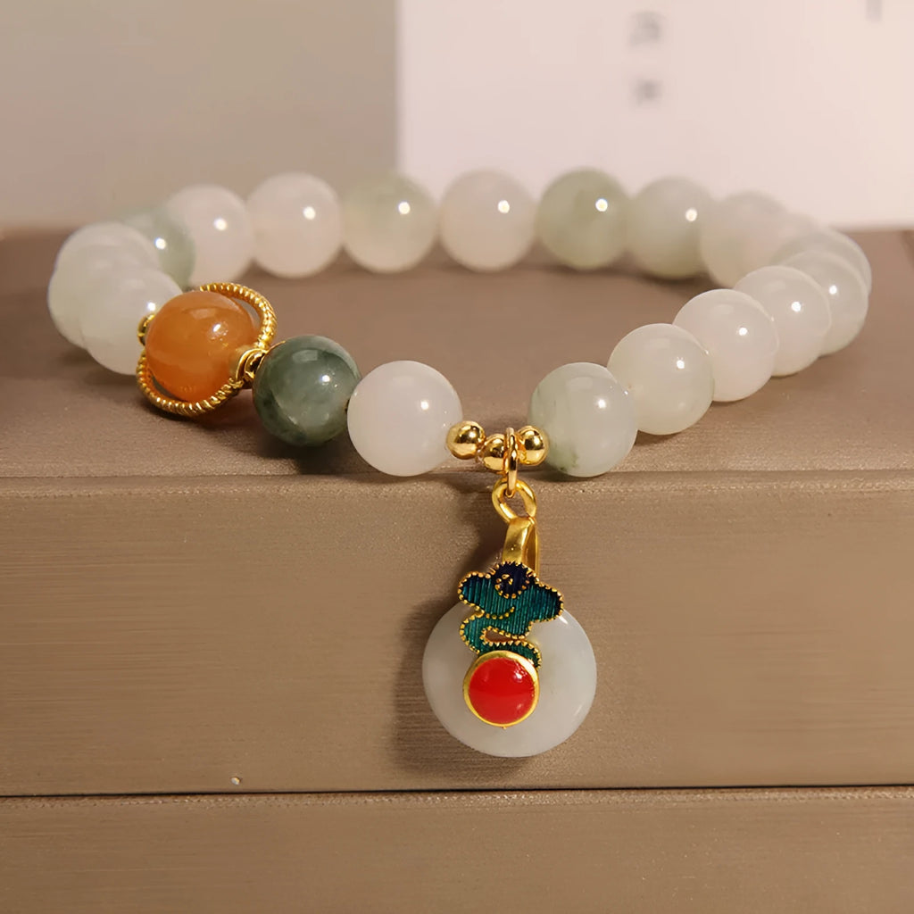 Women's ice jade crystal bracelet with Xiangyun peace buckle and pearl decorative elements
