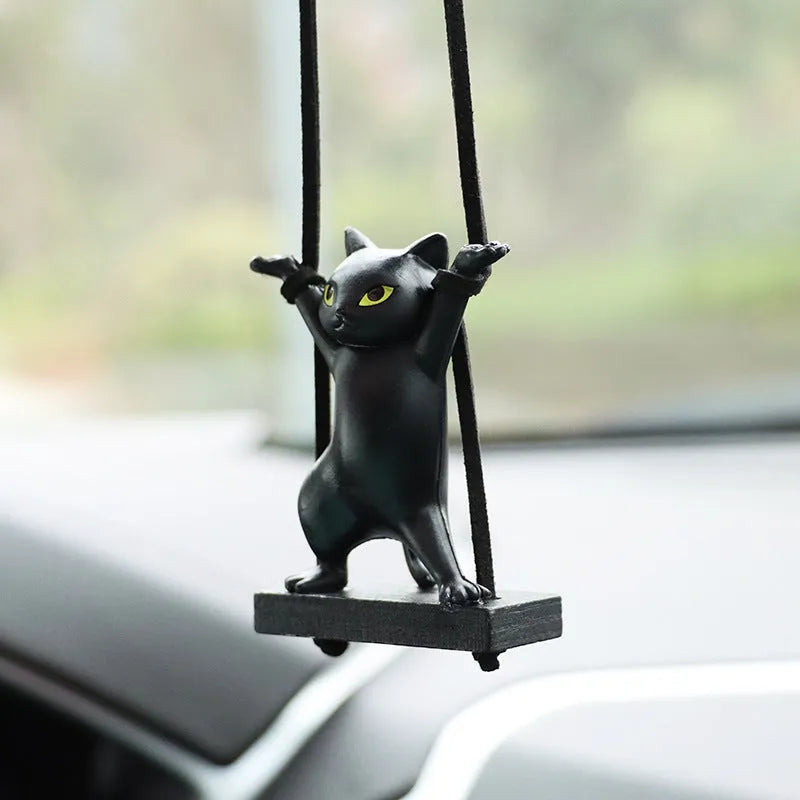 Resin cartoon cat pendant for car interior with adjustable rope in one of five colour options