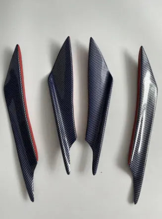 Four-piece carbon fibre pattern bumper blade kit for automotive installation