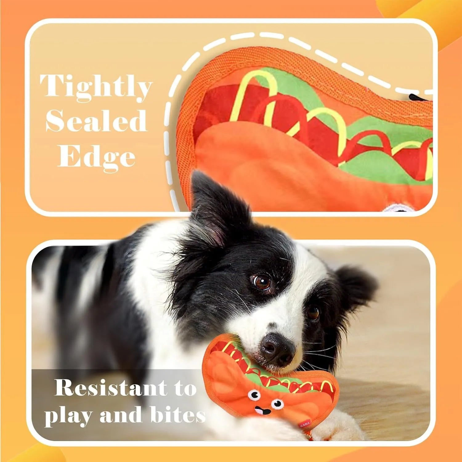 Hamburger-shaped crinkle and squeaky dog toys without stuffing for safe interactive play