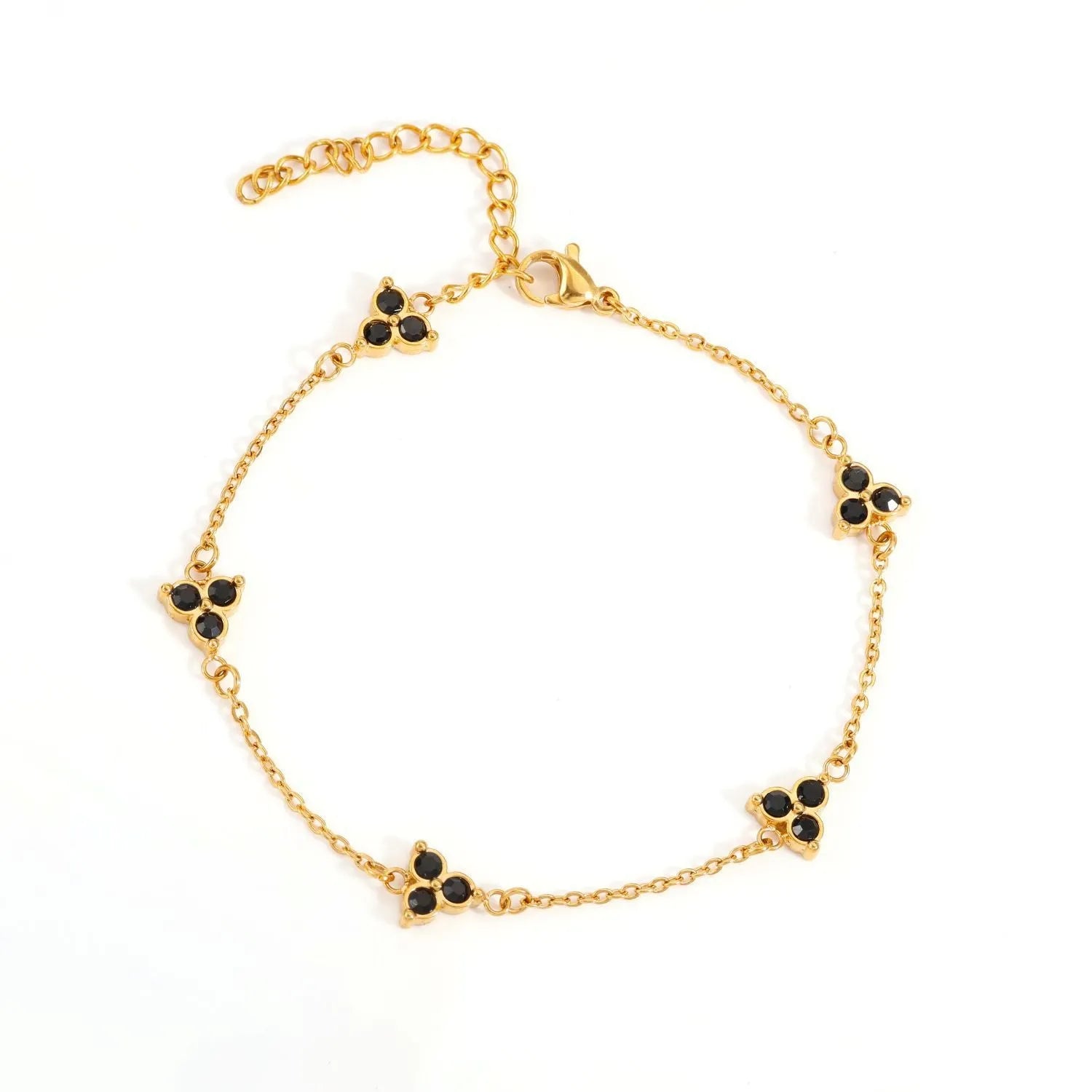 Geometric triangle women's bracelet in stainless steel with a choice of coloured centre stones on a gold or steel band.