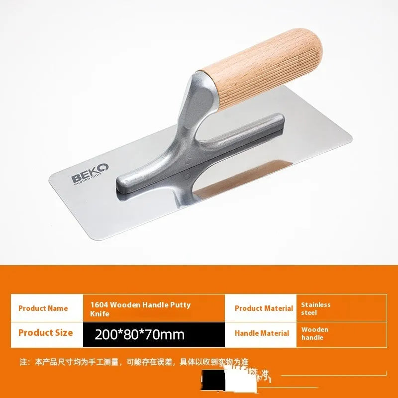 Stainless steel decorative scraper with wooden handle for wall and floor putty application