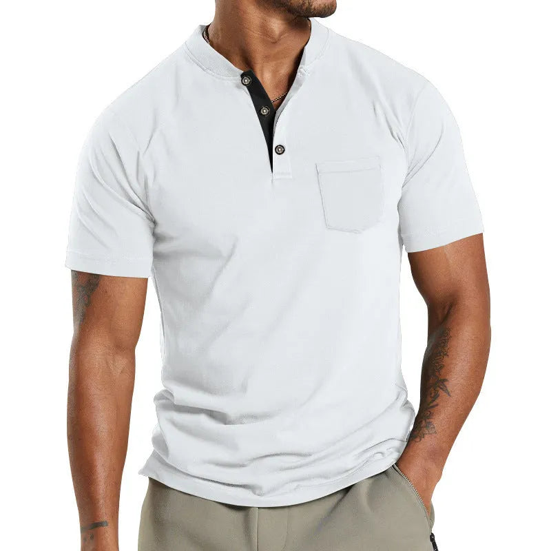 Men's short sleeve button-down polyester shirt with chest pocket in multiple colour options