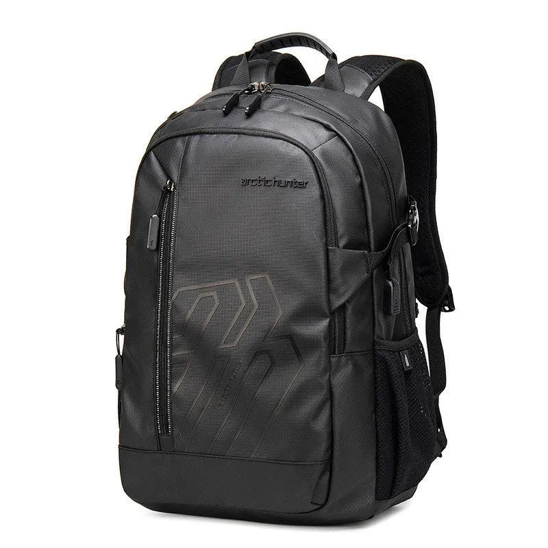 Casual plaid polyester computer backpack with curved shoulder strap in 18-inch size