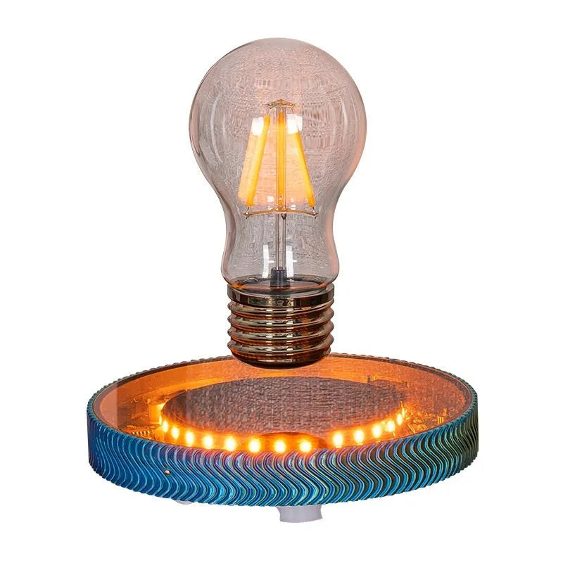 Magnetic suspension moon lamp floating above surface with USB cable