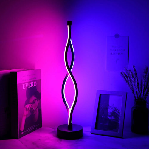Black aluminium desk lamp with touch dimming controls and three-colour adjustment button