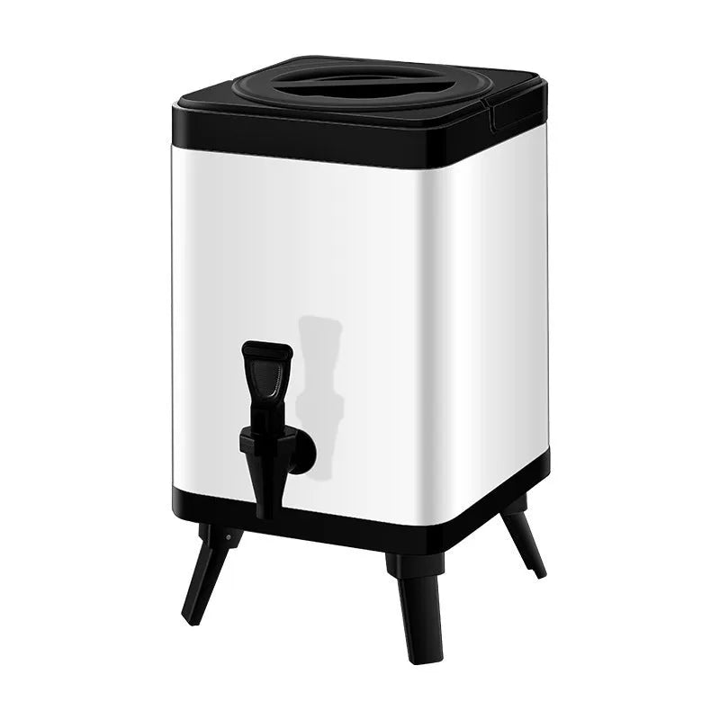 Silver stainless steel milk tea bucket with square lock insulation barrel, 8-litre capacity